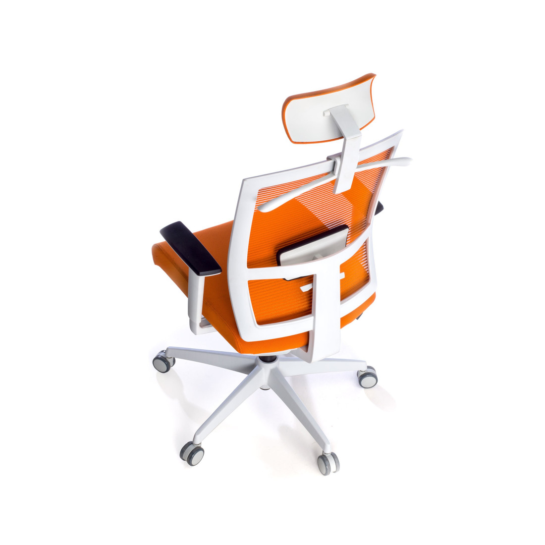 silla ergonomica naranja kendo estructura blanca reposacabezas malla 8