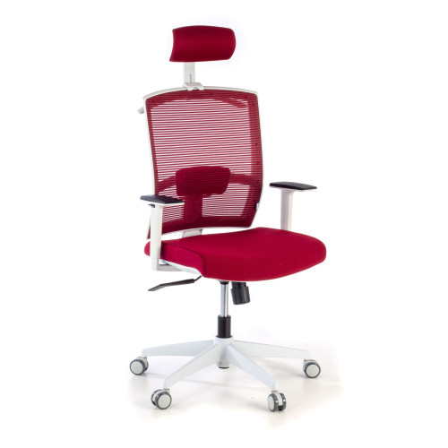 Silla de oficina Kendo white, brazos ajustables, reposacabezas, red - ROJO
