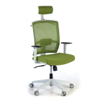 Silla de oficina Kendo white, brazos ajustables, reposacabezas, red - verde