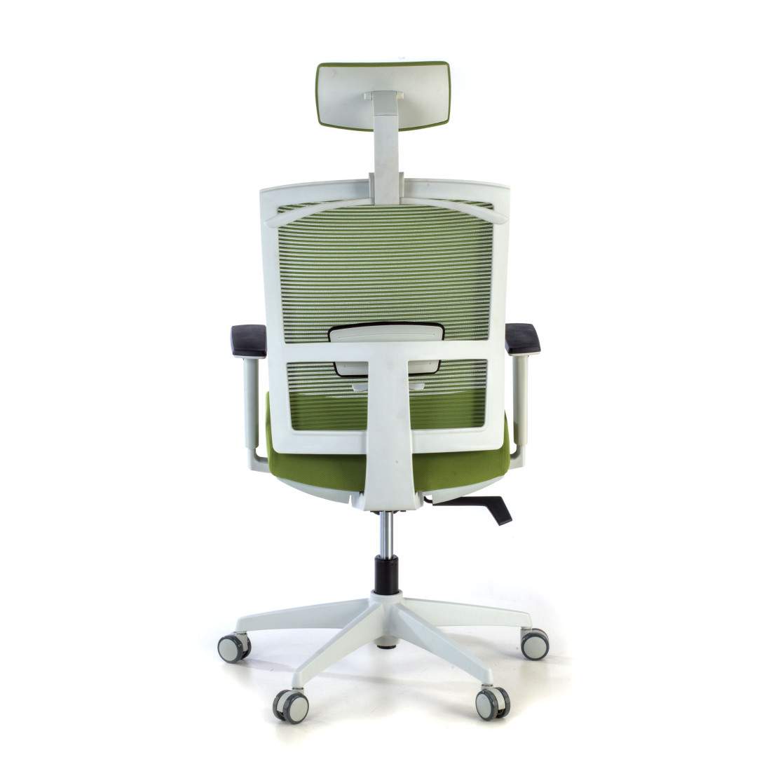 silla ergonomica verde kendo estructura blanca reposacabezas malla 6