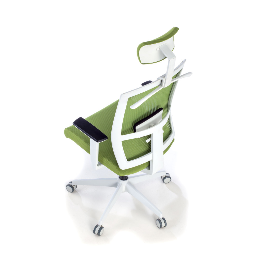 silla ergonomica verde kendo estructura blanca reposacabezas malla 9