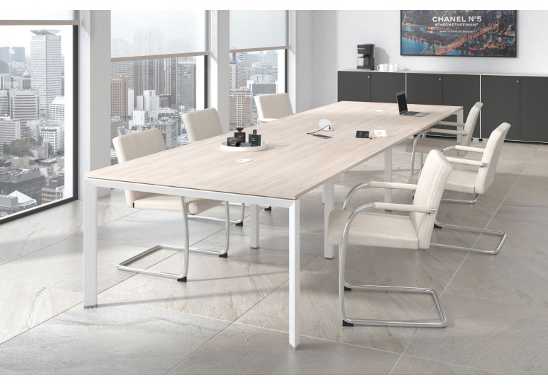 Combinacion Mesa de reuniones Link 126 triple estructura blanca - Pino danes, 360x126 cm