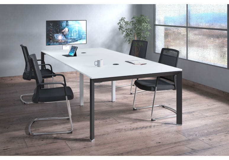 Mesa de reuniones Link 126 doble estructura negro - Blanco mate, 240x126 cm