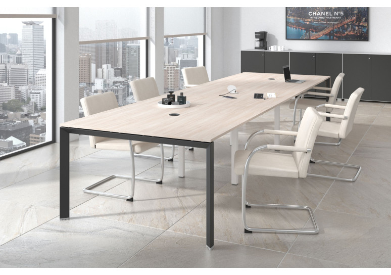 Combinacion Mesa de reuniones Link 126 triple estructura negro - Gris tormenta, 360x126 cm