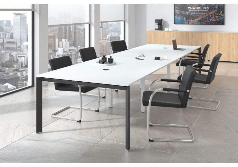 Combinacion Mesa de reuniones Link 126 triple estructura negro - Gris tormenta, 360x126 cm