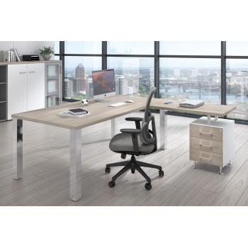 Quadra - Mesa de despacho en L Quadra con cajonera estructura cromo - Imagen 2