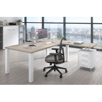 Quadra - Mesa de despacho en L Quadra con cajonera estructura blanca - Imagen 2