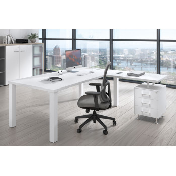 Quadra - Mesa de despacho en L Quadra con cajonera estructura blanca - Imagen 2
