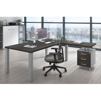 Quadra - Mesa de despacho en L Quadra con cajonera estructura aluminio - Imagen 2