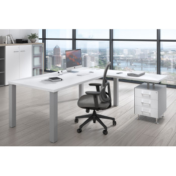 Quadra - Mesa de despacho en L Quadra con cajonera estructura aluminio - Imagen 2