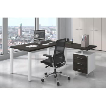 Quadra - Mesa de escritorio en L Quadra con cajonera estructura blanca - Imagen 2