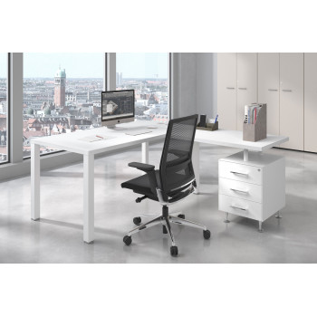 Quadra - Mesa de escritorio en L Quadra con cajonera estructura blanca - Imagen 2