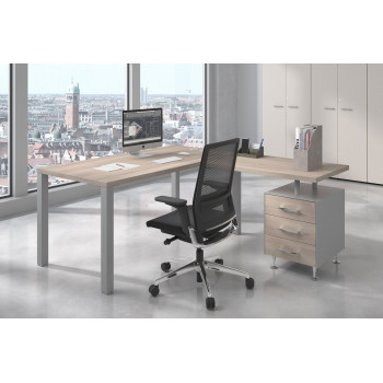 Quadra - Mesa de escritorio en L Quadra con cajonera estructura aluminio - Imagen 2