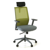 Silla de oficina Wind, respaldo ergonómico, brazos 3D, reposacabezas - verde