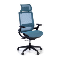 Silla ergonómica de oficina con reposacabezas, brazos 3D, red Goliath - azul