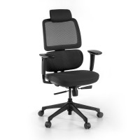 Silla ergonomica Focus, reposacabezas, doble cojin lumbar - negro