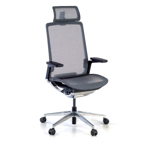 Silla de oficina ergonómica aluminio Duna red negra con reposacabezas - NEGRO