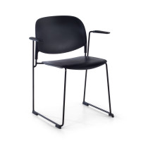 Silla de confidente Leya con brazos, estructura patin - negro