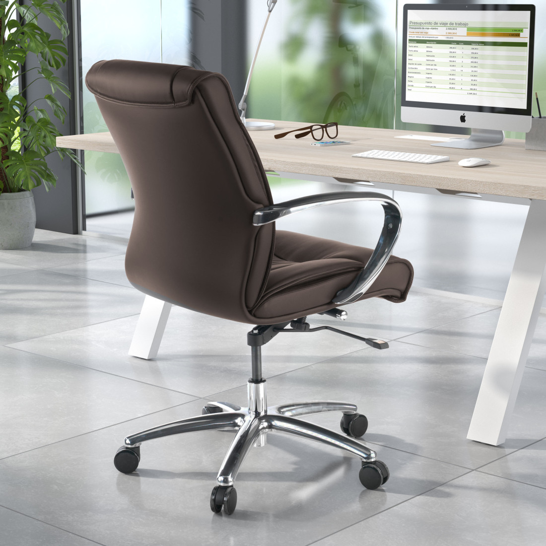 sillon de oficina marron bahia respaldo bajo piel natural piel natural 2