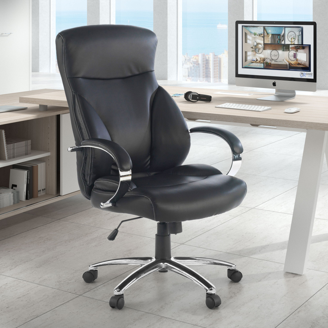 sillon de oficina negro city piel sintetica 2