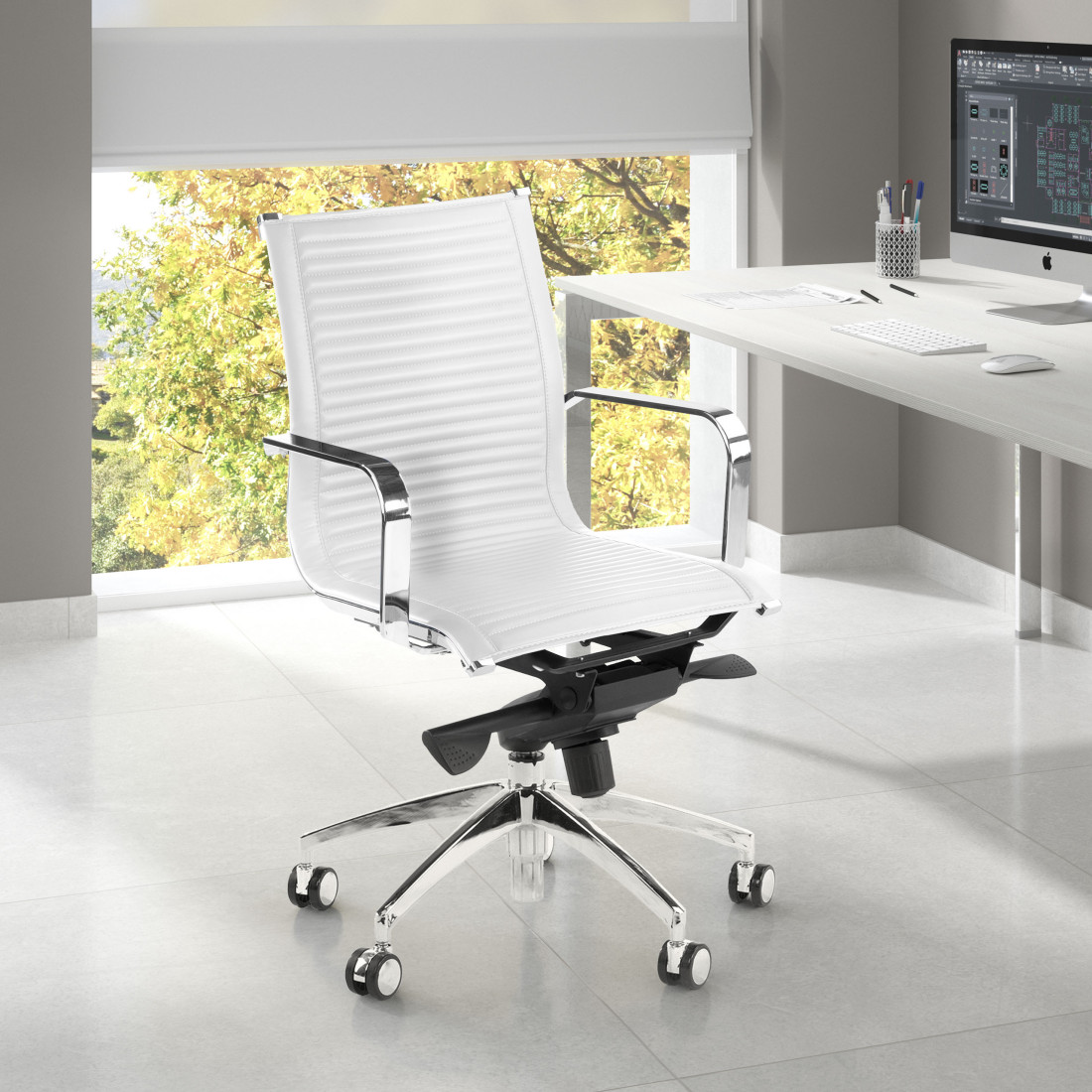 sillon de oficina blanco croma estructura cromada ecopiel piel sintetica 2