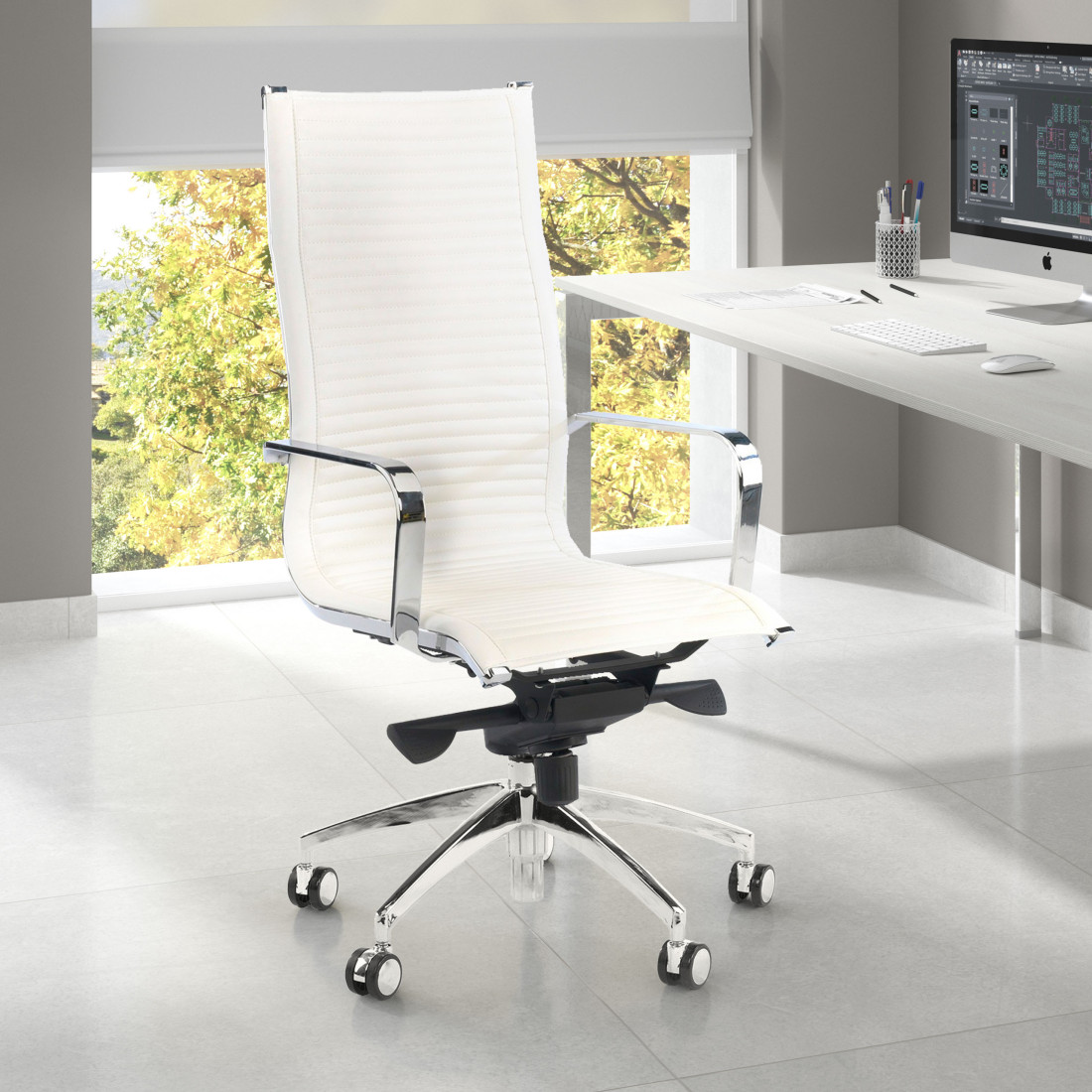 sillon de oficina blanco croma estructura cromada ecopiel piel sintetica 2