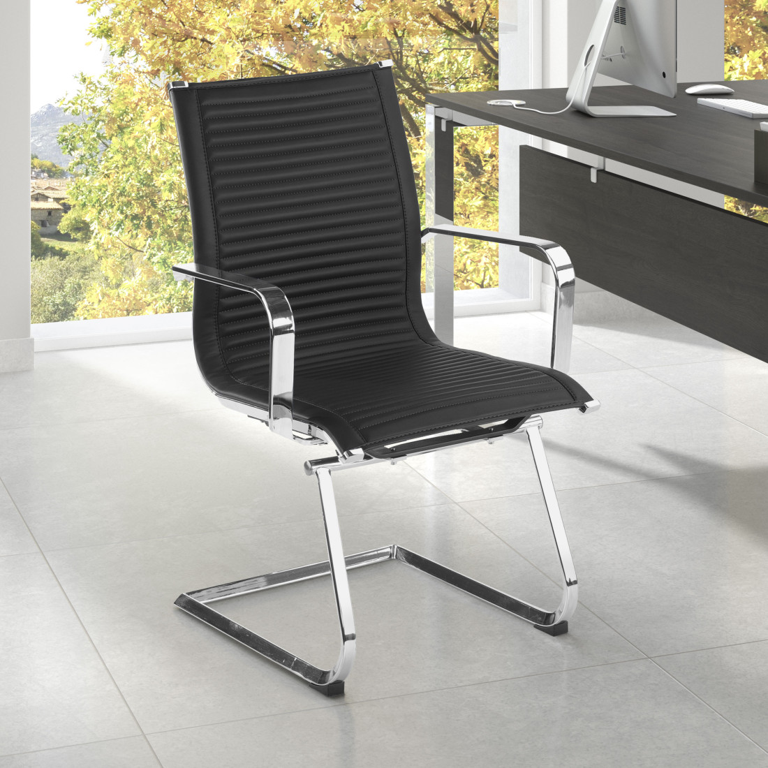 silla confidente negro croma estructura cromada ecopiel piel sintetica 2