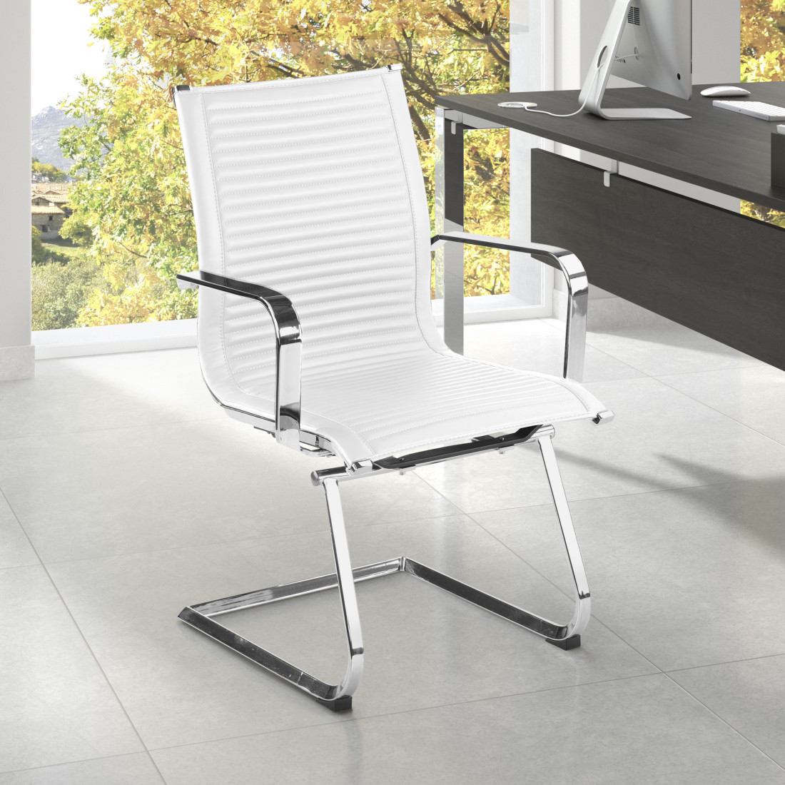 silla confidente blanco croma estructura cromada ecopiel piel sintetica 2