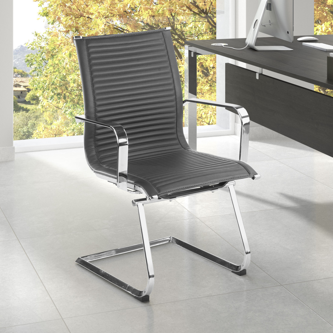 silla confidente gris croma estructura cromada ecopiel piel sintetica 2