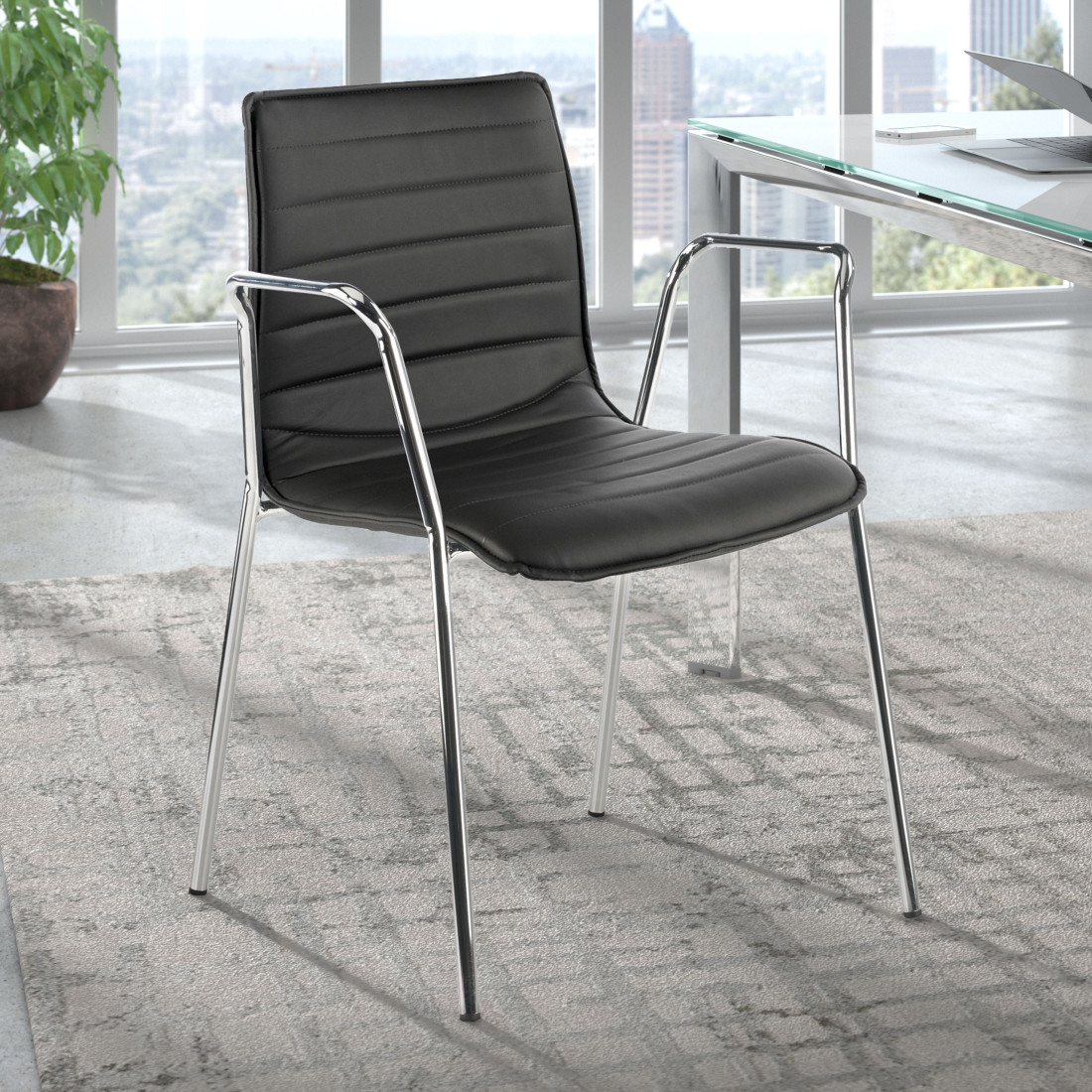 silla confidente negro cube con brazos piel sintetica 2