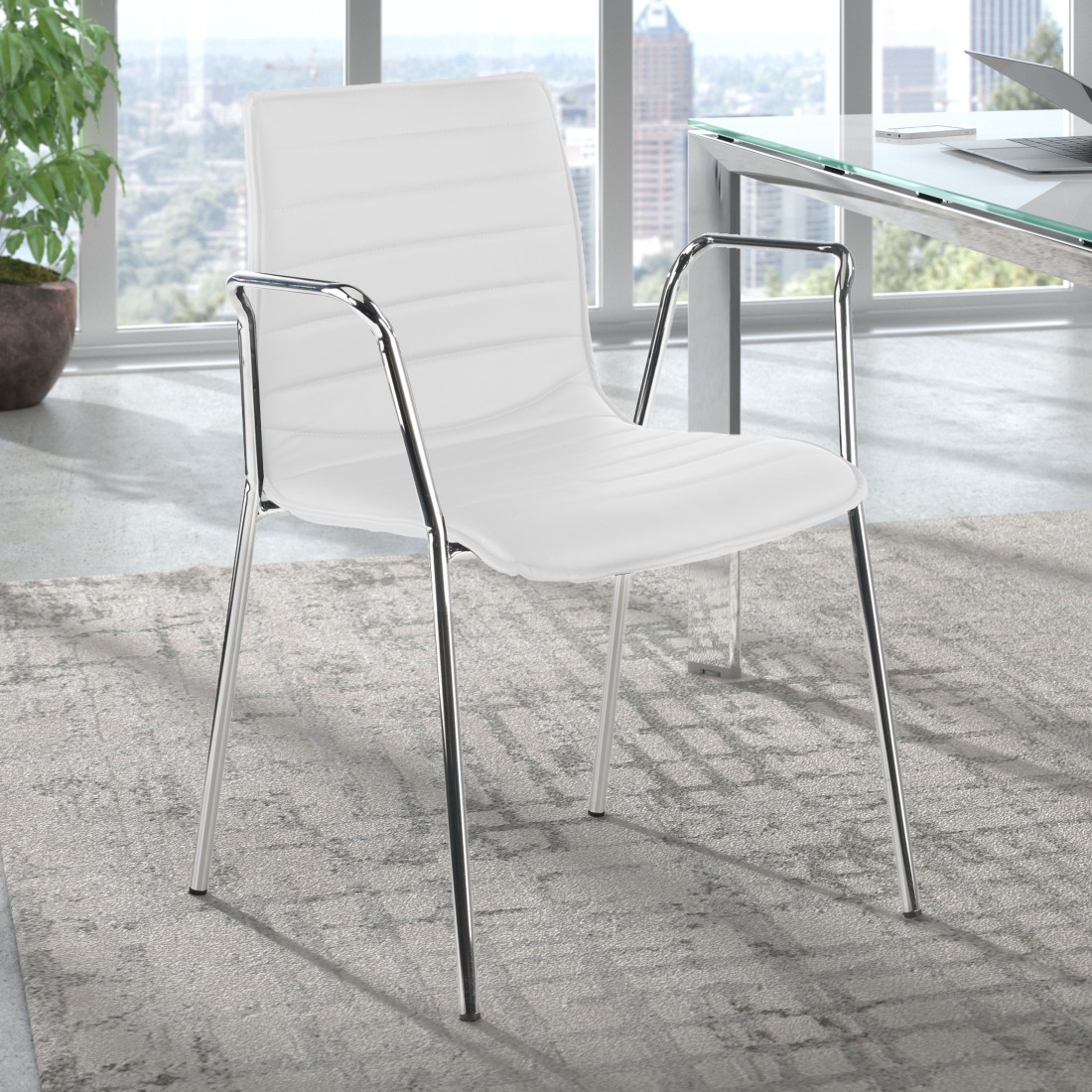 silla confidente blanco cube con brazos piel sintetica 2