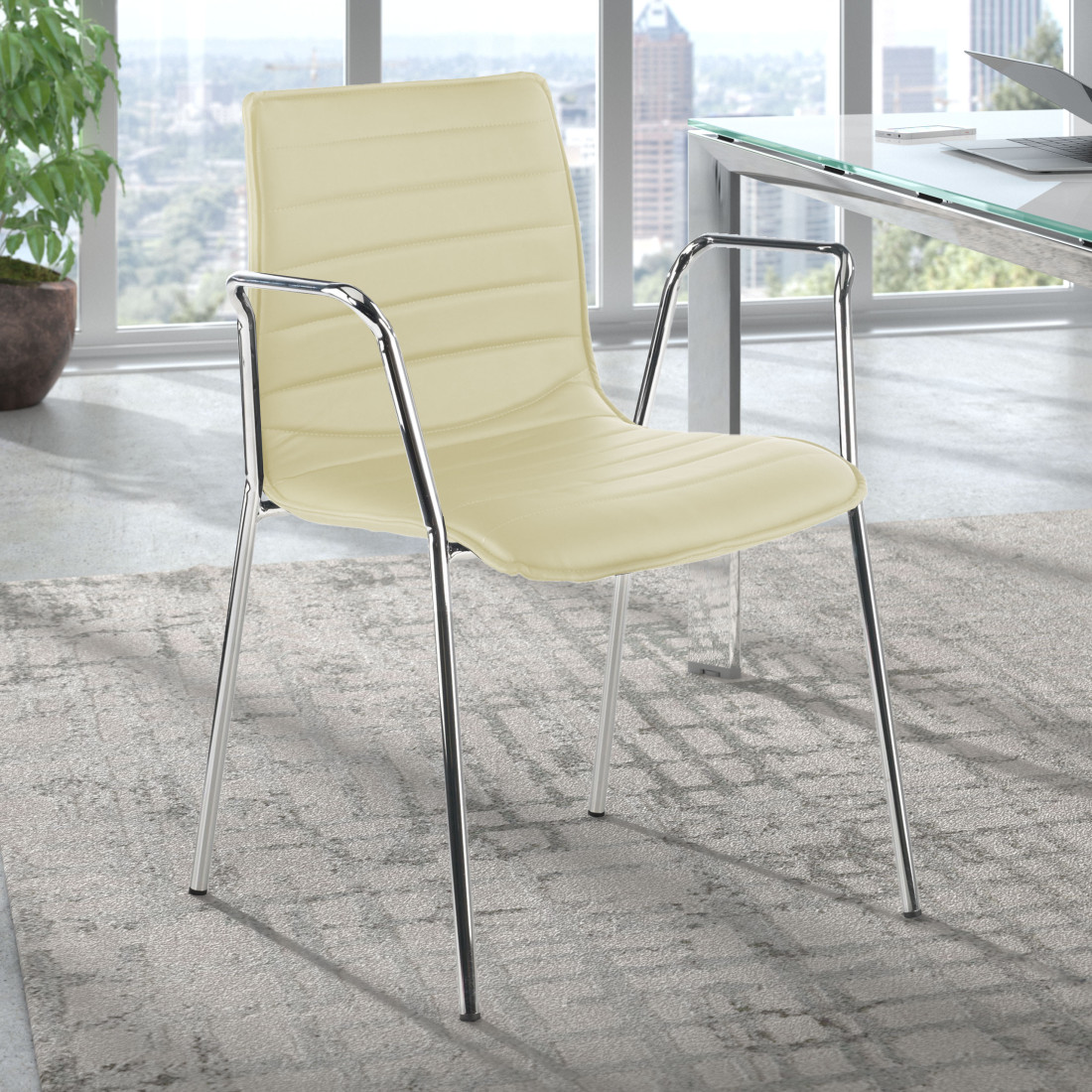 silla confidente beige cube con brazos piel sintetica 2