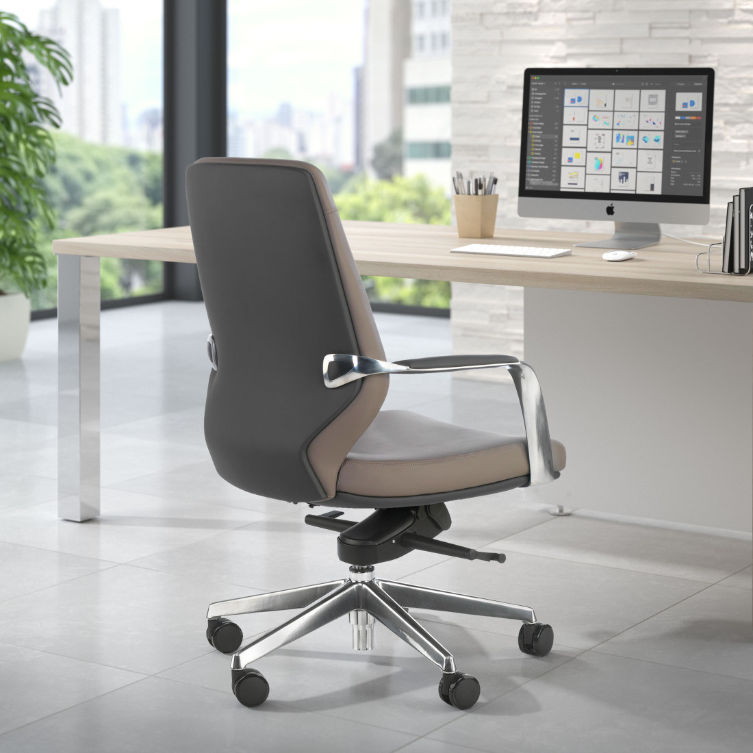 sillon de oficina gris duo respaldo bajo bicolor piel sintetica 2