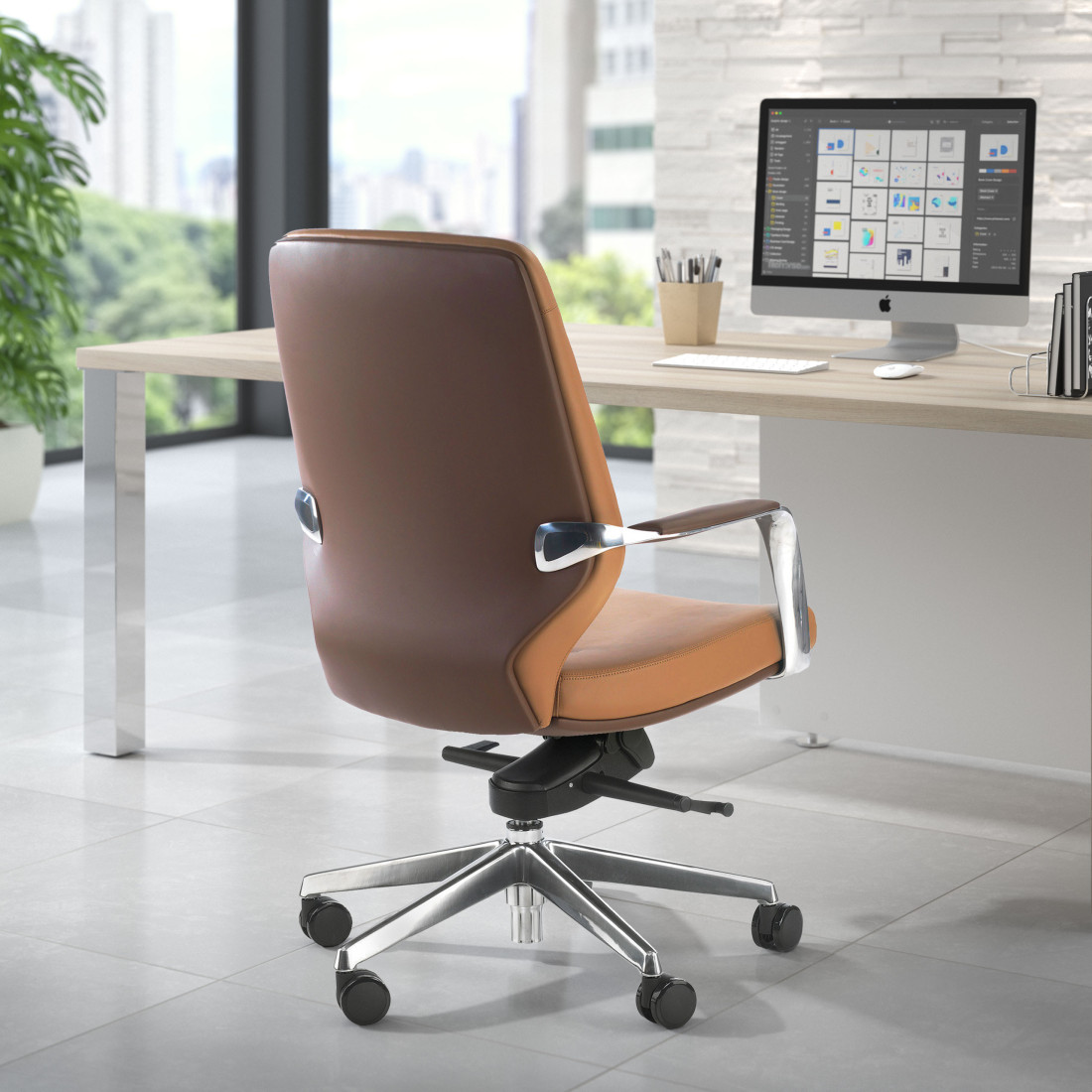 sillon de oficina marron duo respaldo bajo bicolor piel sintetica 2