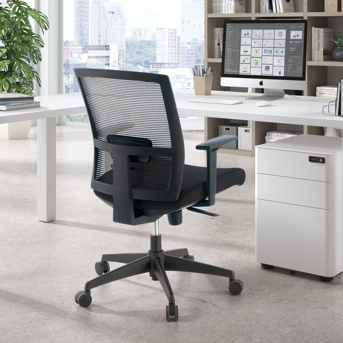 silla giratoria negro kendo estructura negra malla 2