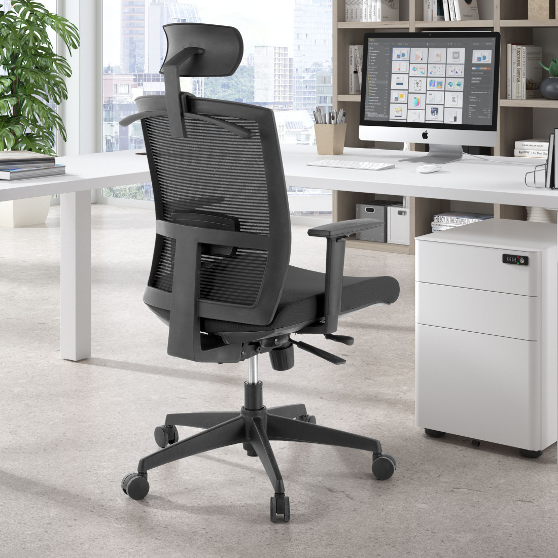 silla ergonomica negro kendo estructura negra reposacabezas malla 2