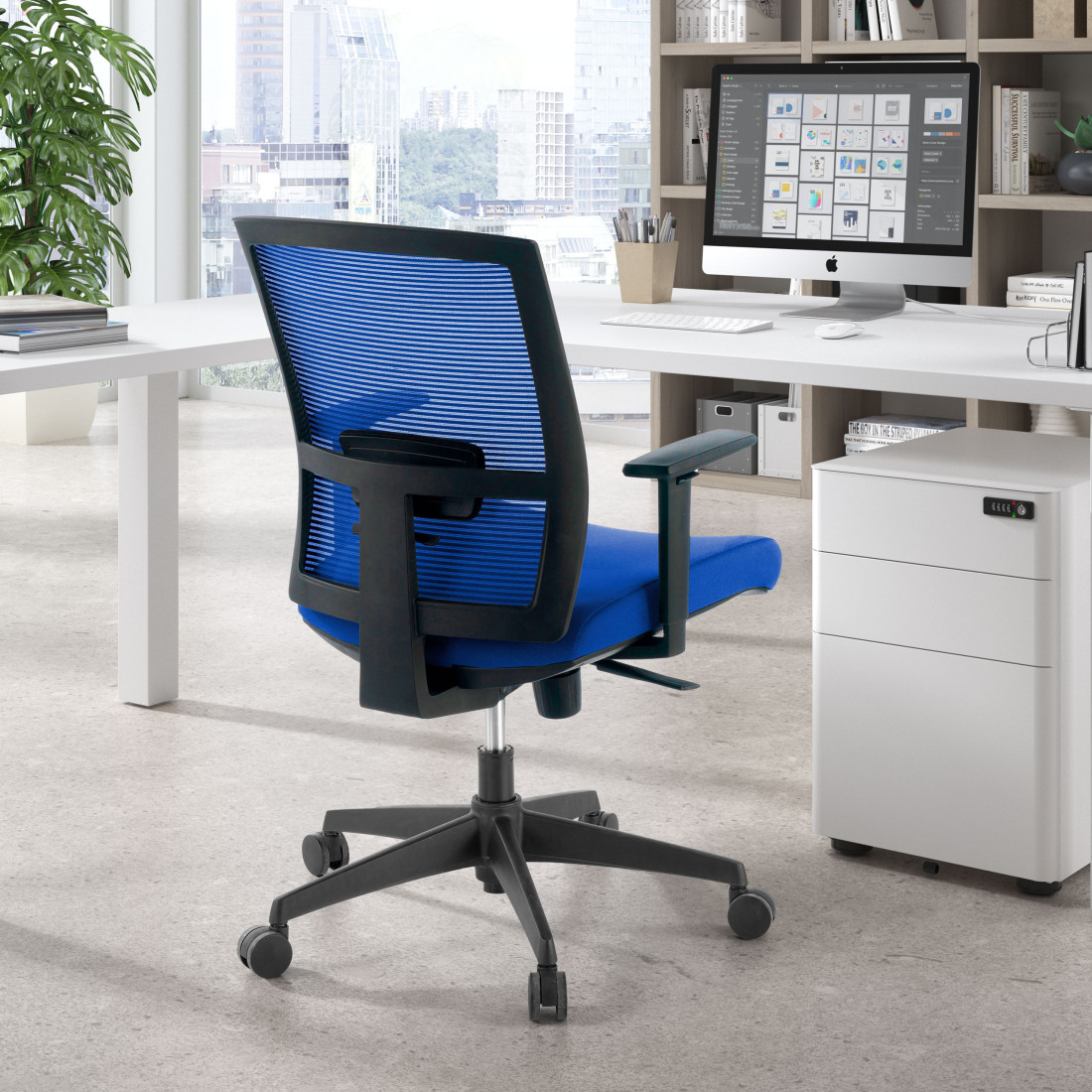 silla giratoria azul kendo estructura negra malla 2
