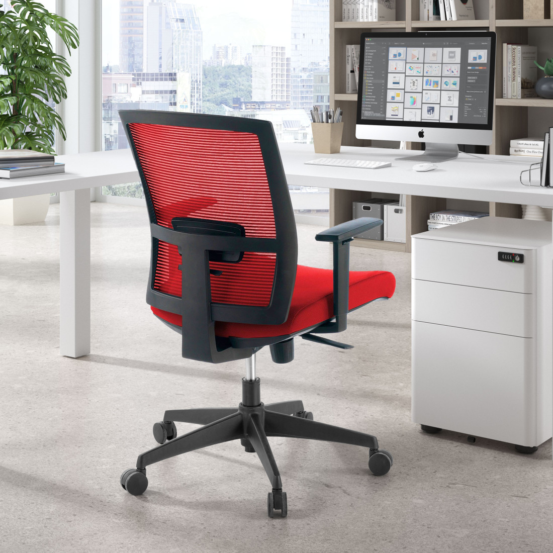 silla giratoria rojo kendo estructura negra malla 2