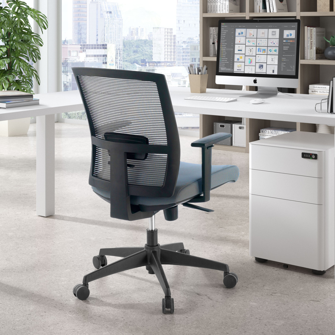 silla giratoria gris kendo estructura negra malla 2