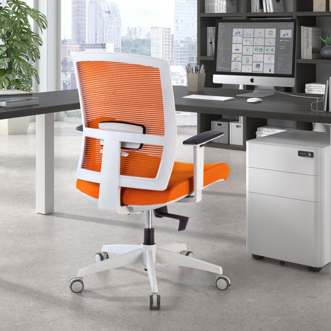 silla ergonomica naranja kendo estructura blanca malla 2
