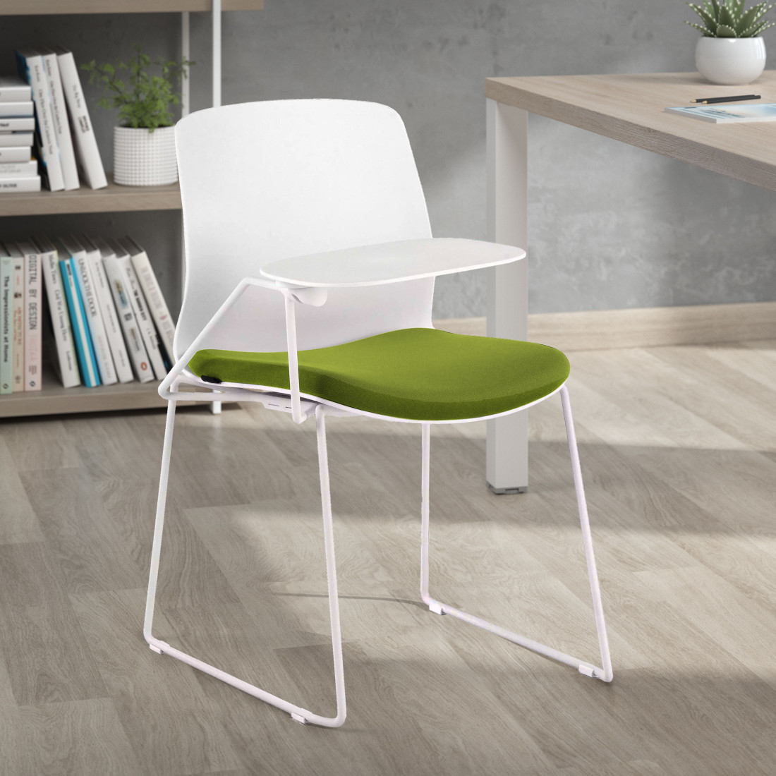 silla confidente verde nexus silla con pala de escritura tela 2