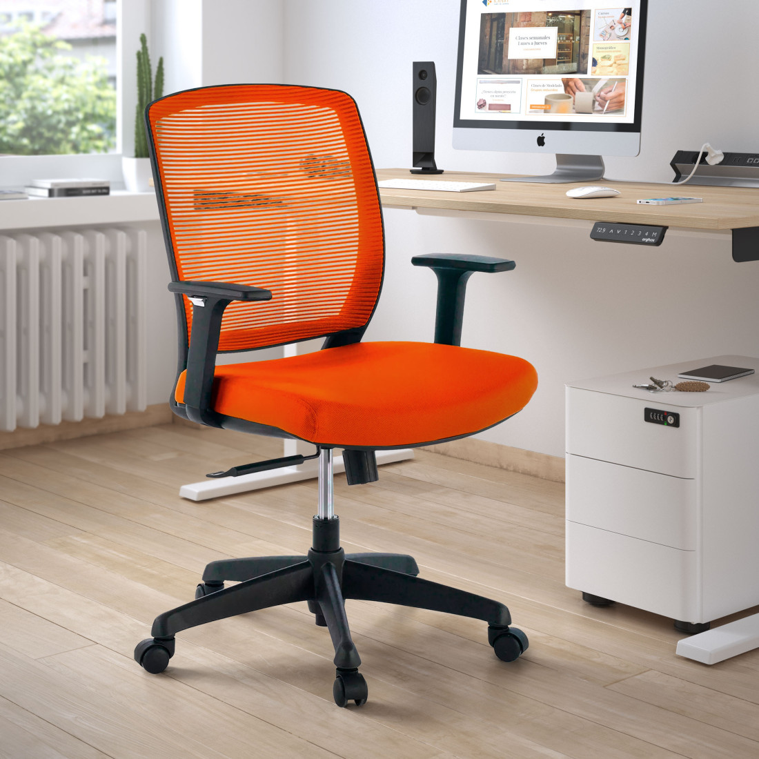 silla giratoria naranja nicole silla estructura negra malla 2
