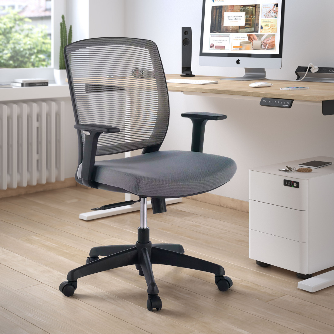 silla giratoria gris nicole silla estructura negra malla 2