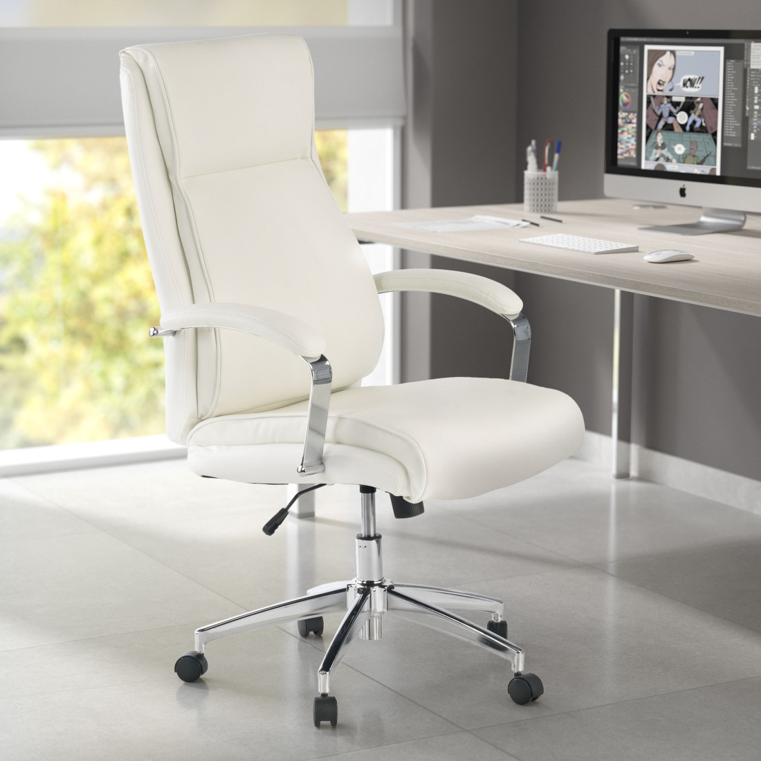 sillon de oficina blanco tauro piel sintetica 2