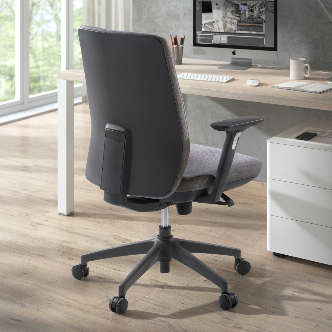silla giratoria gris wind tapizada tejido tela 2