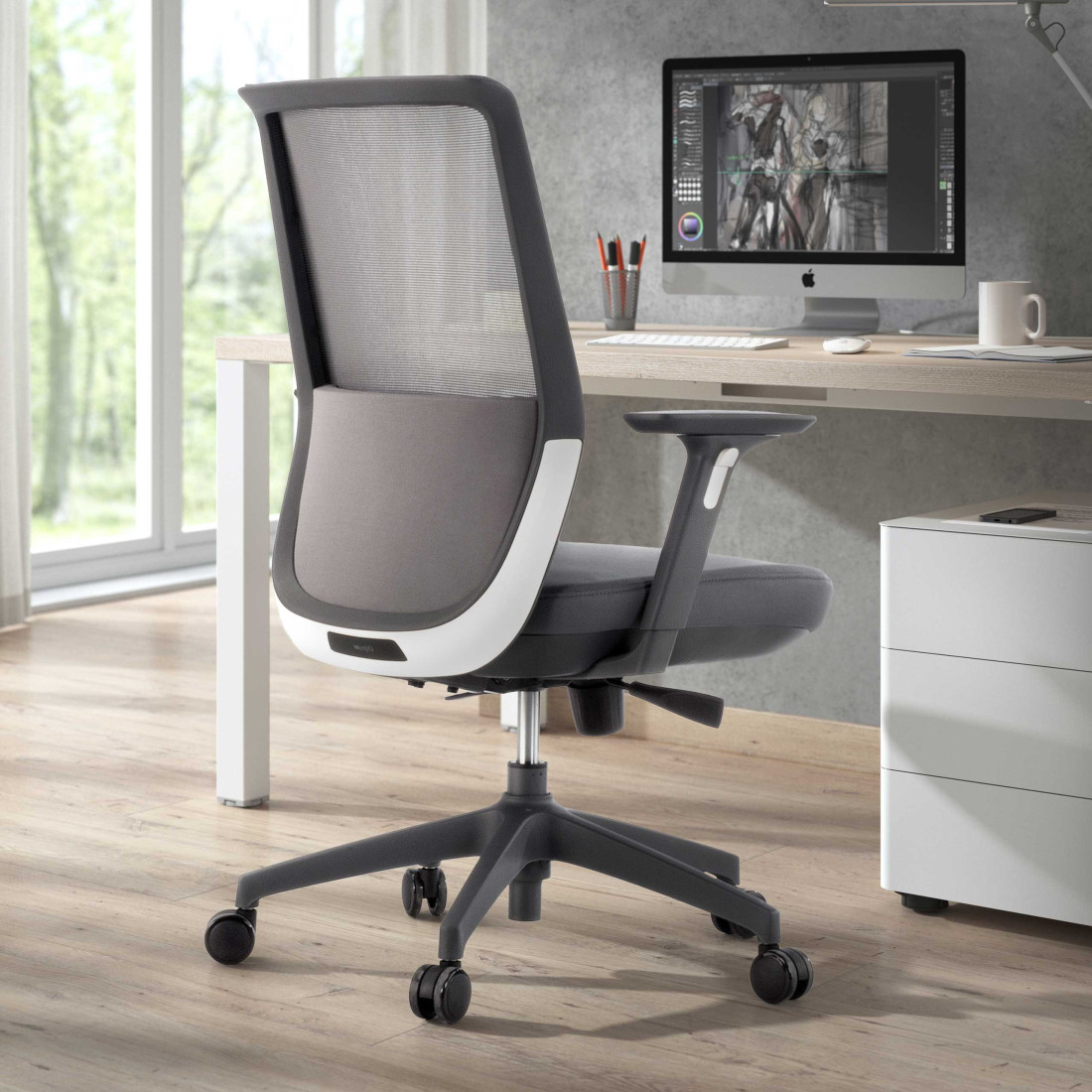 silla giratoria gris wind red estructura gris malla 2