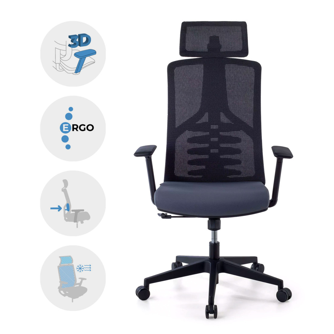 silla ergonomica gris tekno malla 3
