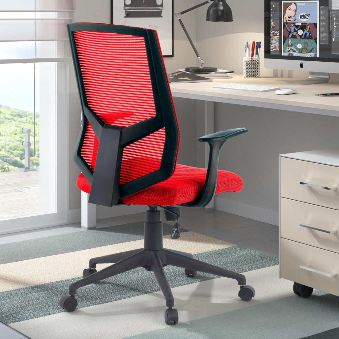 silla giratoria rojo air malla 2