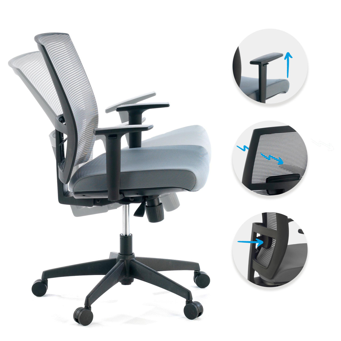 silla giratoria gris kendo estructura negra malla 3