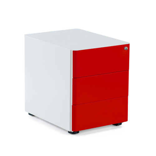 Cajonera de oficina Moby L, 3 cajones - Blanco / Rojo